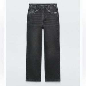 Zara Studded High Rise Straight Jeans Black Size 27/4